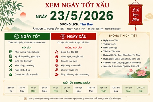 Xem tử vi ngày 23-5-2026 thứ 7 của 12 con giáp chi tiết nhất